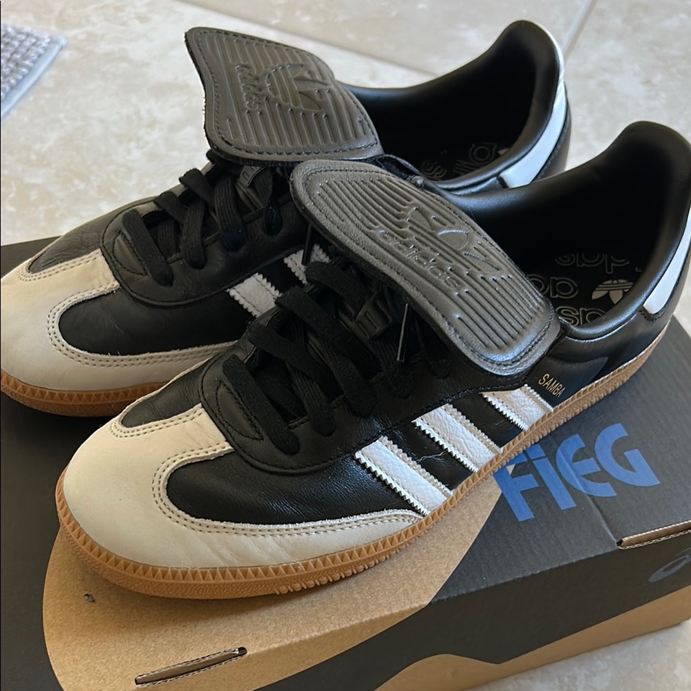 Adidas Black and White Sneakers with Gum Sole